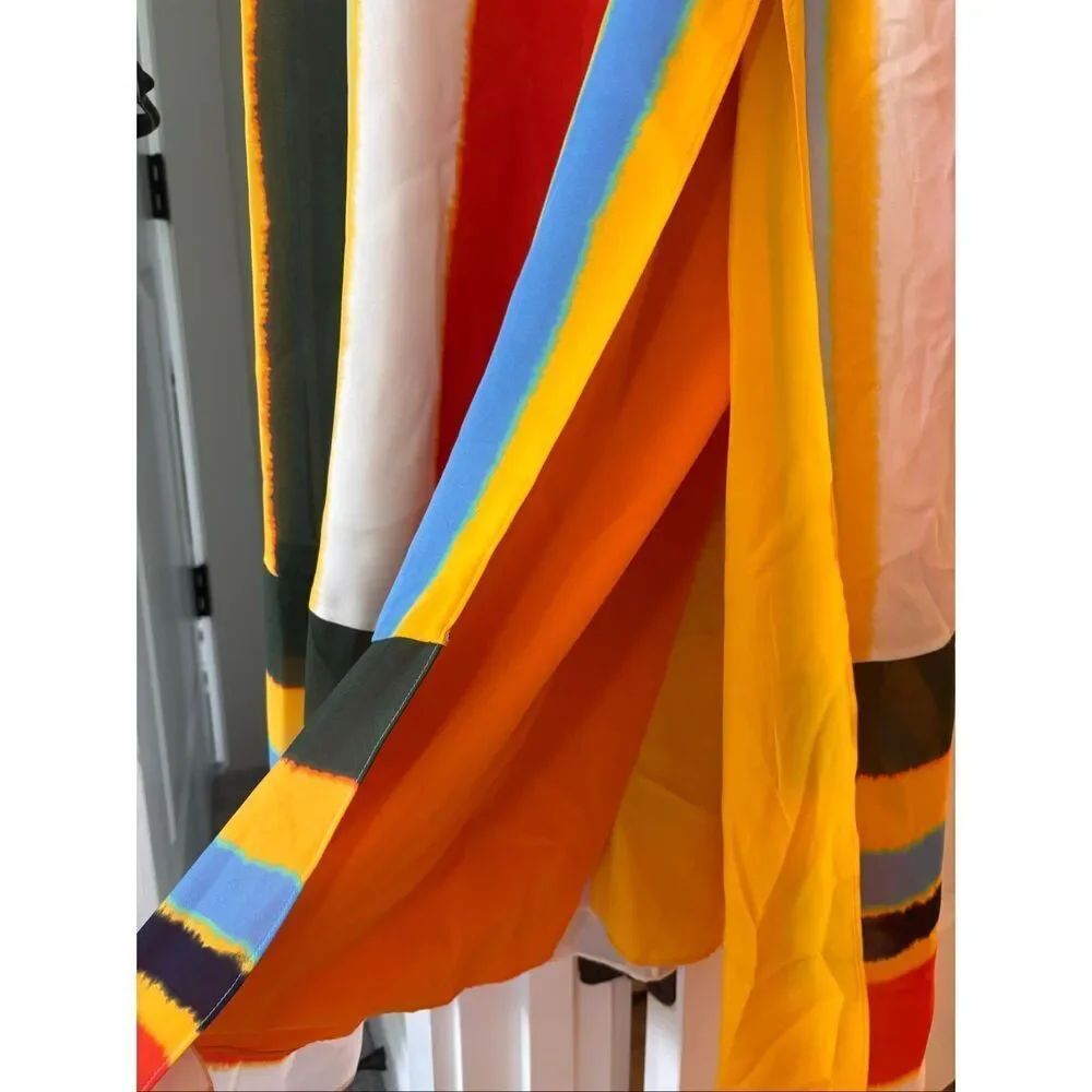 Tory Burch Bettina Silk Stripe Midi Dress | Colorblock Sleeveless Resort Mediter